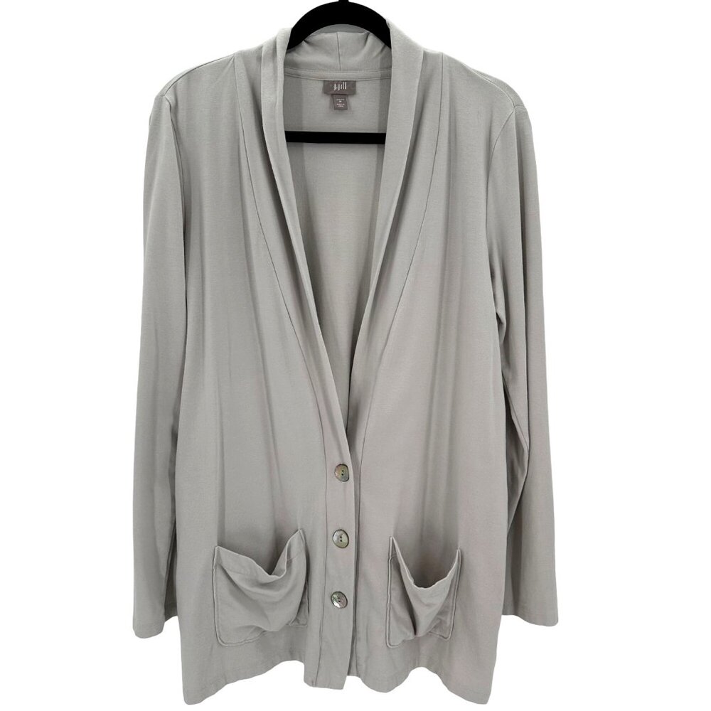 J. Jill Womens Light Gray Open Front Cardigan Sweater With Pockets Size Medium